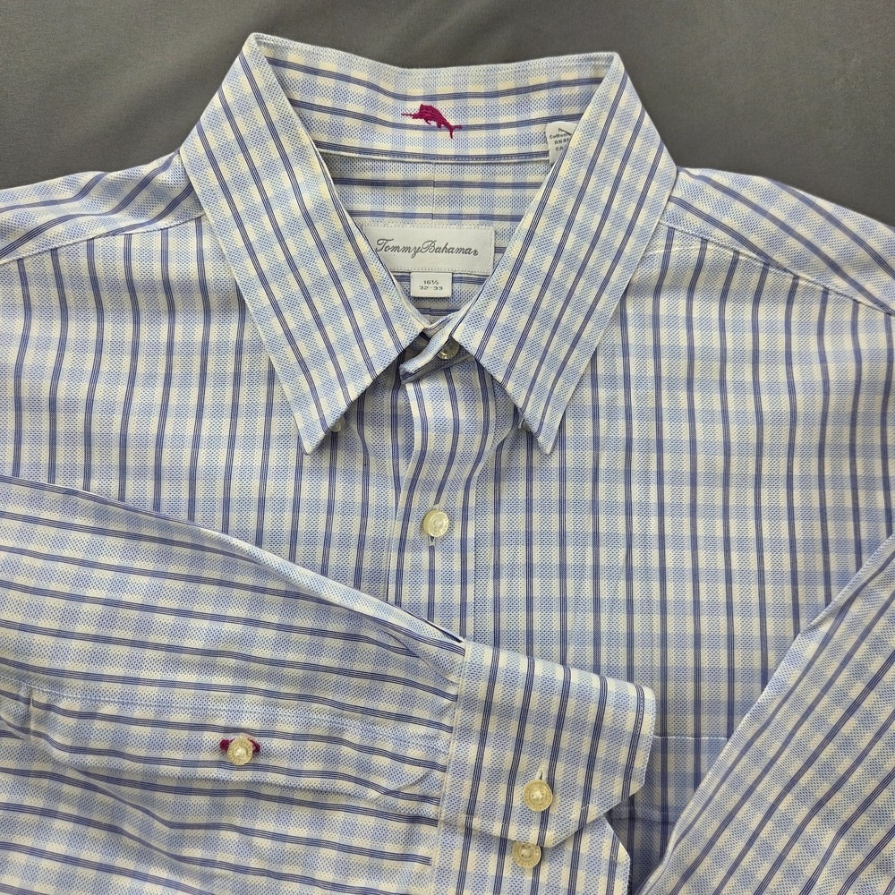 Tommy Bahama Men's XL Blue 100% Cotton Long Sleeve Button Down Shirt 16.5 32/33
